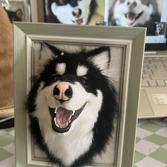 Dog head, long hair, multiple colors.