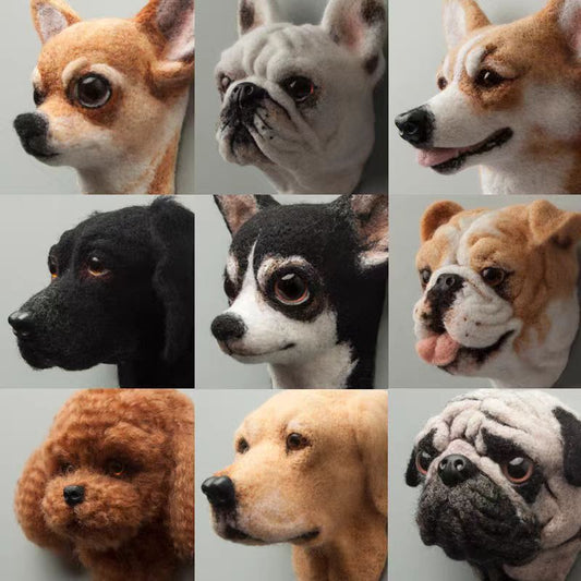 Dog head, short hair, multi-color.